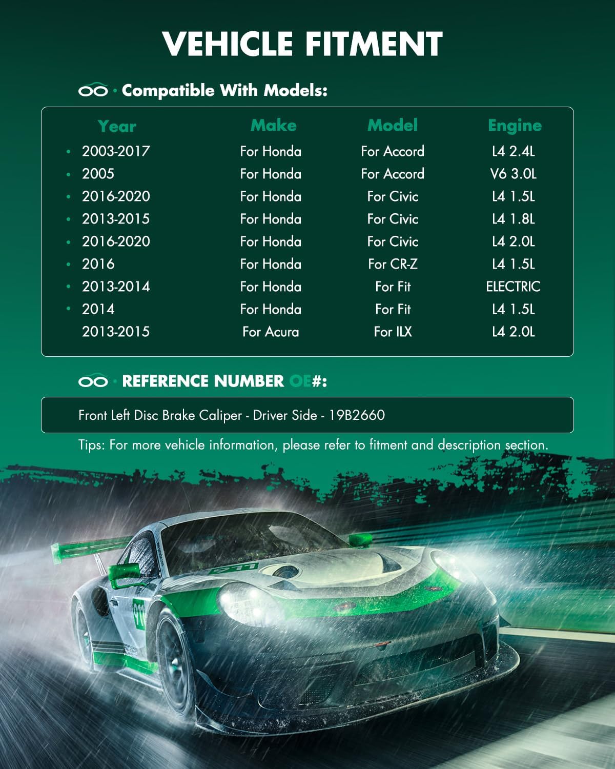 SCITOO Front Left Brake Caliper With Bracket 19B2660 Compatible For Acura ILX 2013-2015, For Honda Civic 2013-2021, For Honda CR-Z 2016, For Honda Fit 2013-2014, For Honda For Accord 2003-2017
