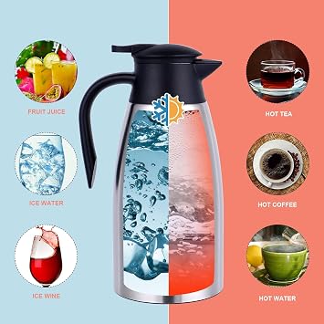 71oz Thermal Coffee Carafe with Stainless Steel Liner, Coffee Carafes for Keeping Hot, Double Walled Vacuum Insulated Coffee Urn for Coffee & Tea, Home & Office