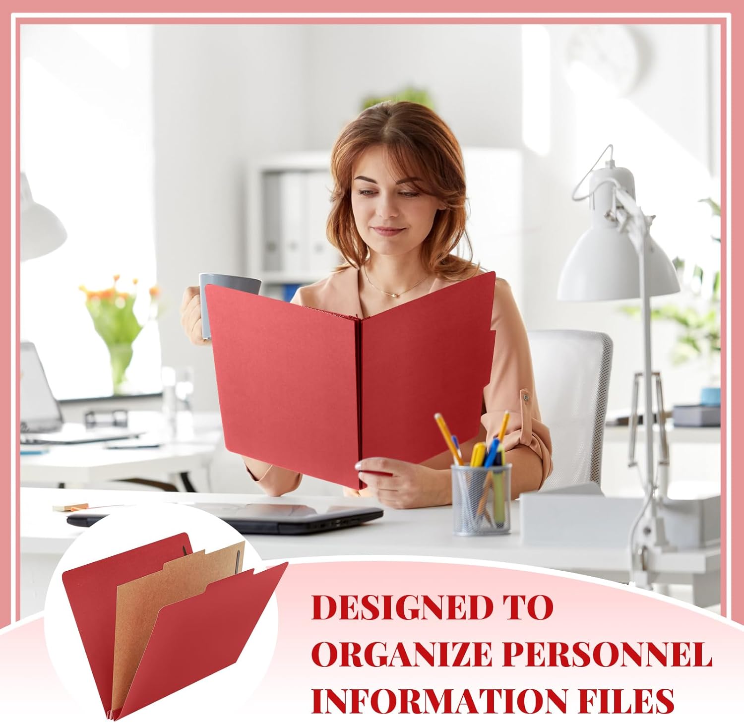 Skyygemm 12 Pack Classification Folders Letter Size Bulk with Divider and 2" Expansion, Pressboard Folder with 2 Prong Fasteners for Teachers, Clergy, Office, Church, Christmas Donations(Red)