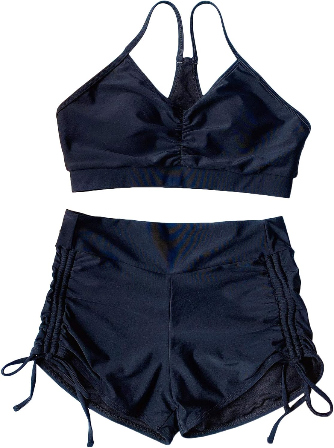 Floerns Women's Tie Dye Ruched Bikini Sets 2 Piece Bathing Suit High Waist Swimsuit with Shorts