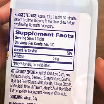 Melatonin Fast Dissolve 5mg 250 Count. - Value Pack Strawberry Flavor Nighttime Use Chewable Tablets