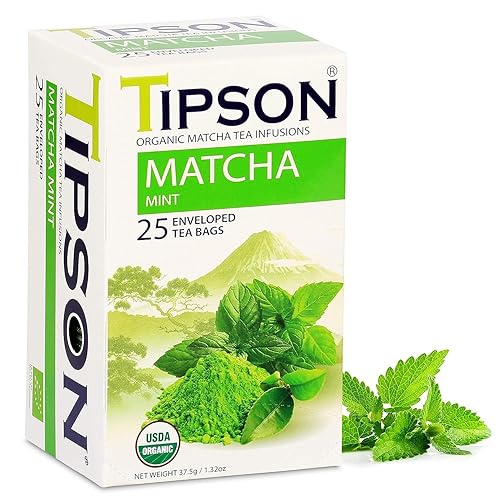 Miniatura 2 de Tipson Organic Matcha té verde - Menta orgánica - 25 bolsas de doble cámara envueltas en papel de aluminio - Beneficios antioxidantes - Suplemento