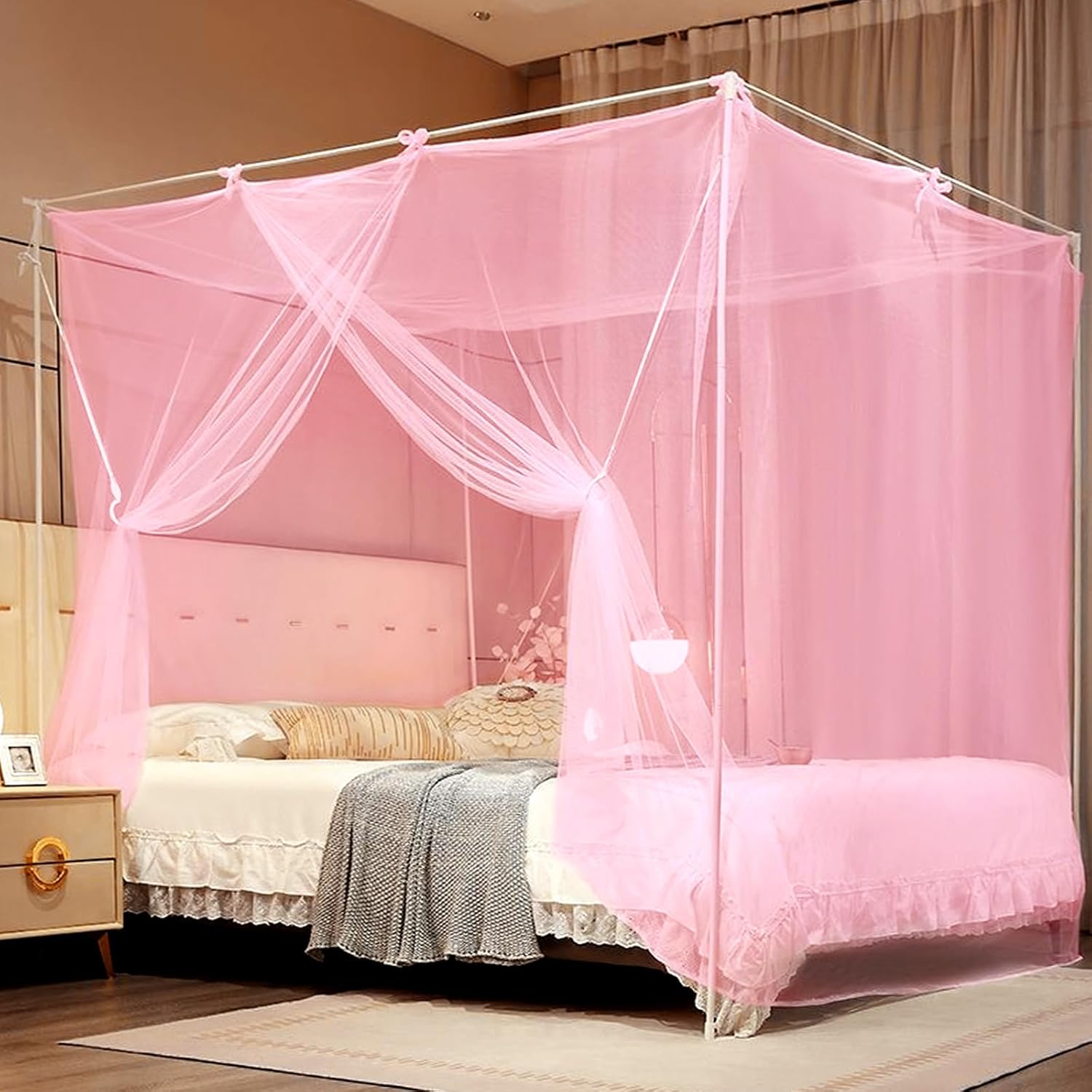 Pink Mosquito Net for Bed Mosquiteros para Camas Bed Netting Canopy Mosquito Mesh for Camping Outdoor Travel Dormitory Home Bedroom Decor L79 X W54 X H71 Inch