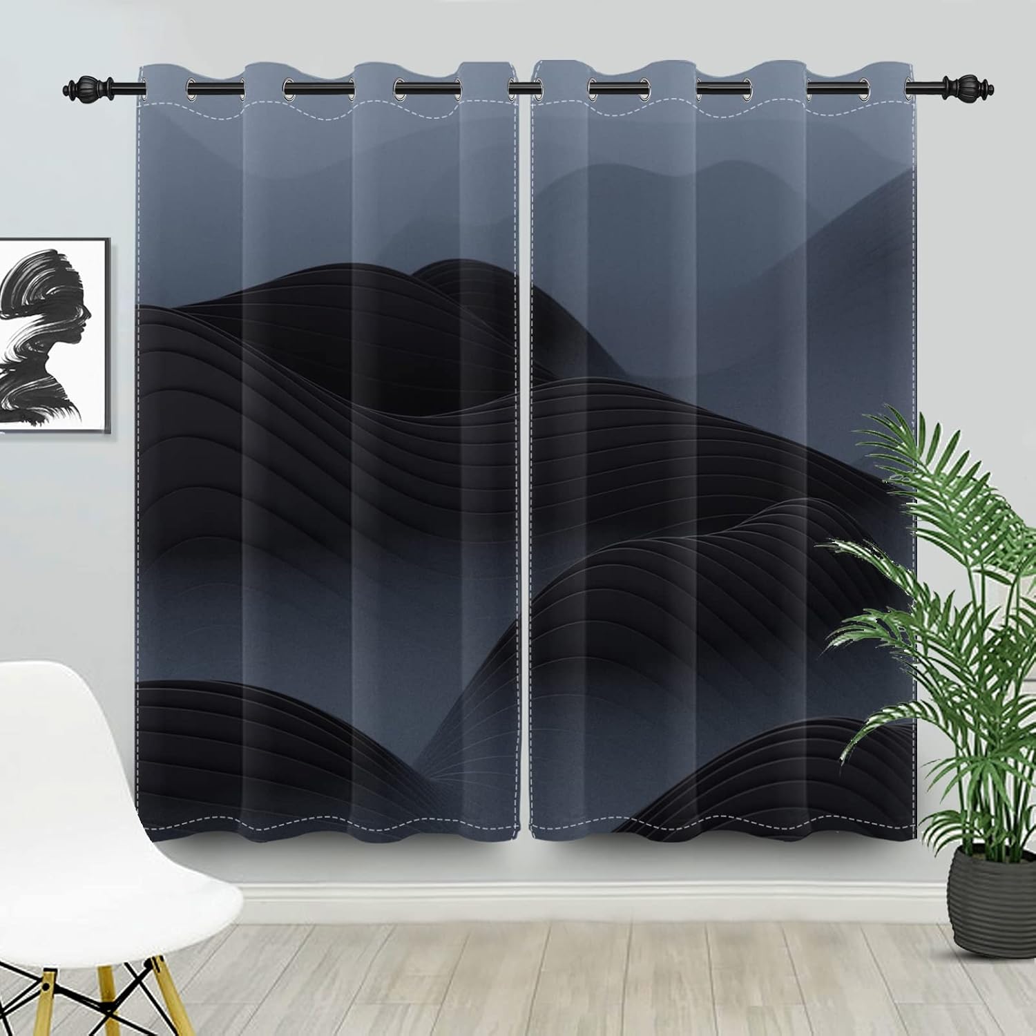 Abstract Mountain Blackout Curtains Modern Aesthetics Hill Massif Nature Landscape Curtain Room Darkening Window Grommet Top Curtain for Artistic Bedroom Living Room 21x45 inches