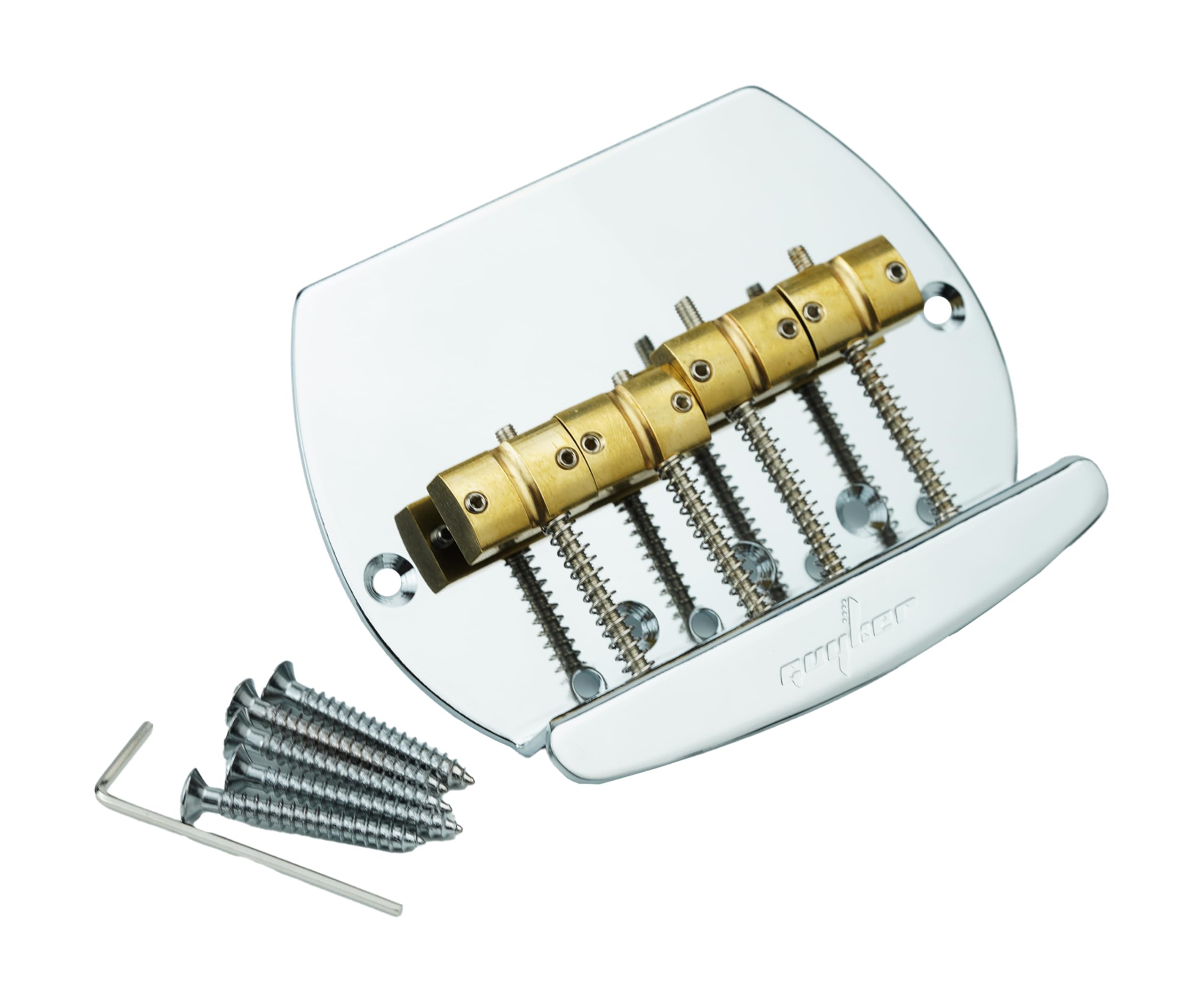 Guyker Bass-Steg-Saitenabstand 19,3 mm, 4 Saiten, feste Bassbrücke mit massivem Messing-Sattel und Eisenplatte (GB1007, Chrom)