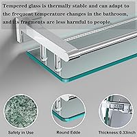 Vista 5 de Estantes de vidrio para baño, estante rectangular de acero inoxidable cromado de 20 pulgadas, estante de vidrio templado para montaje en pared