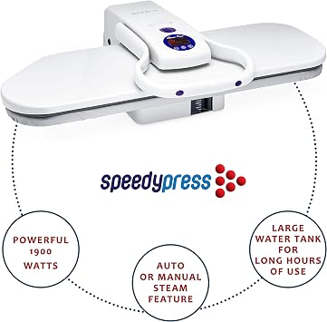 Speedypress Oversized 35.5 Iron Press with Custom Stand Delivers 100 Lbs. of Pressing Pressure with Multiple Steam and Temperature Settings