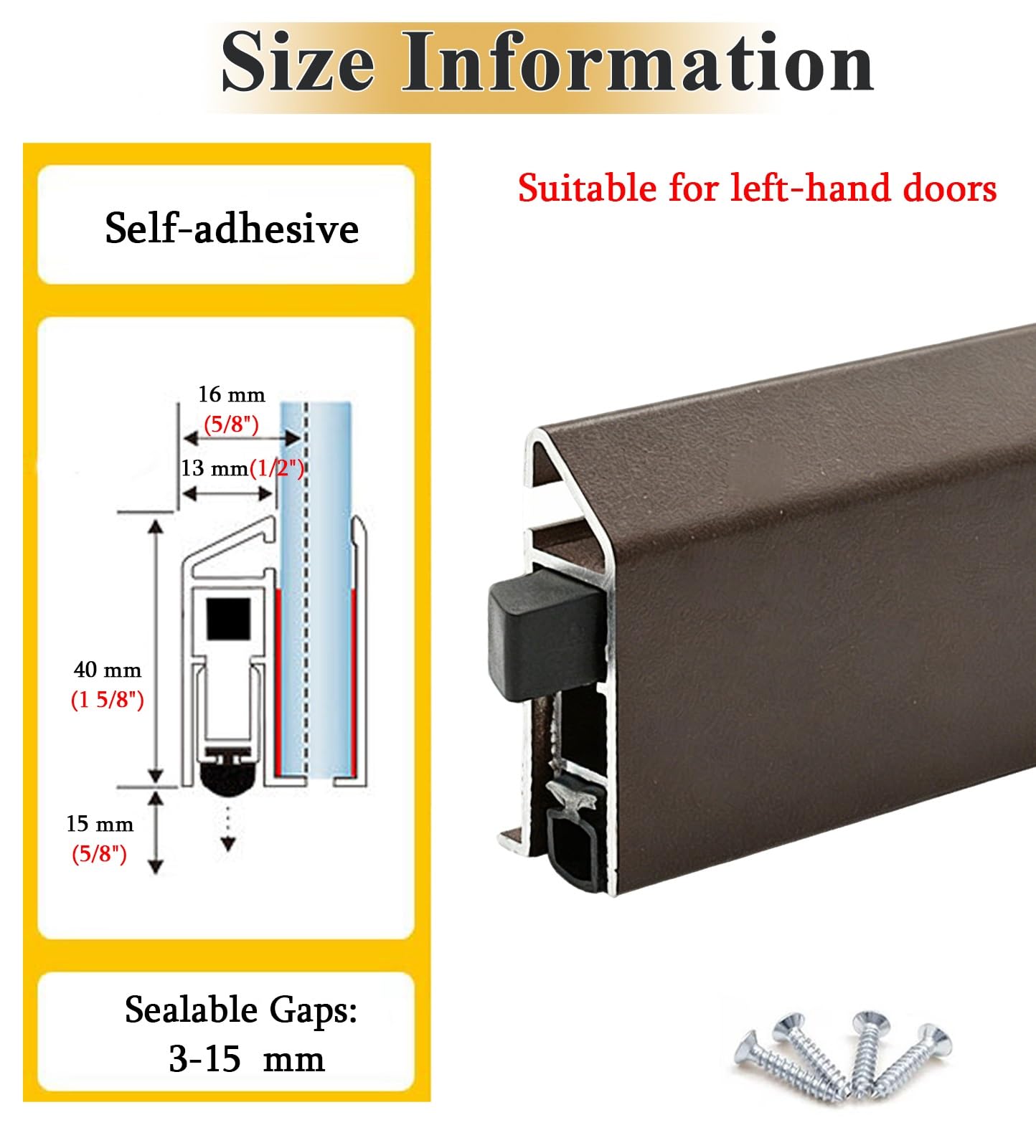 Burlete Automatico Puertas Burlete Automático Insonorizado para Puertas, Barra de Sellado para Puertas Automáticas, Bloqueador de Corrientes de Aire Autoadhesivo para Puertas(Brown,19.6in/50cm)