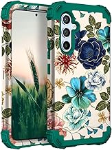 Hocase for Galaxy S25 Plus Case, Shockproof Heavy Duty Protection Soft Silicone Rubber Bumper+Hard Plastic Hybrid Protective Case for Samsung Galaxy S25 Plus (6.7") 2025 - Teal Flowers
