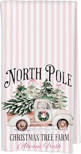 Miniatura 27 de Paños de Cocina Florales Bohemios de Reno Navideño, Toallas de Mano Decorativas Navideñas Florales Retro Groovy de los 70s Rosa y Verde para Reno