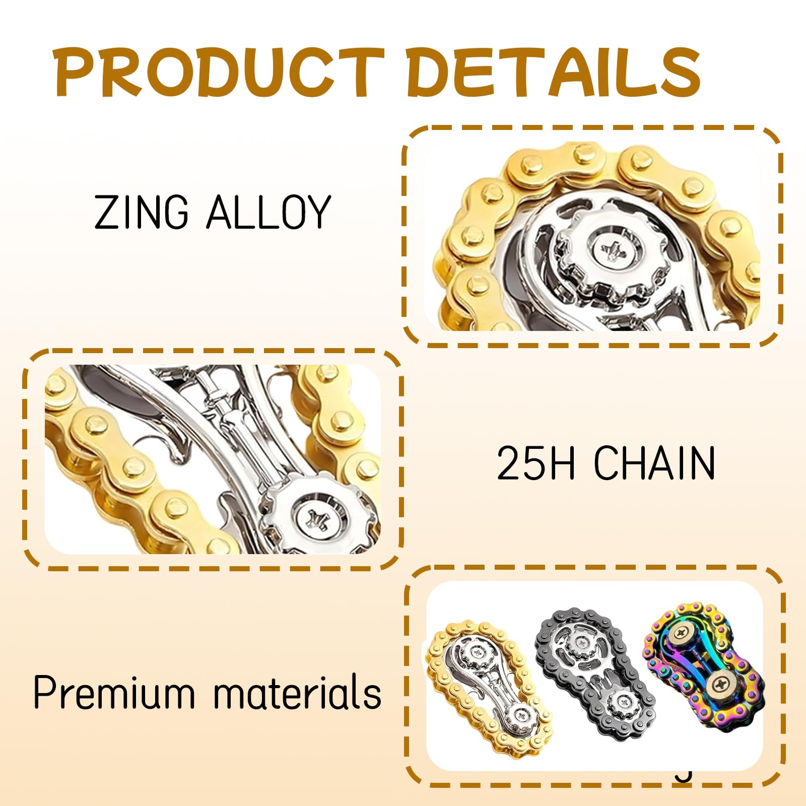 3Pcs Bike Chain Fidget Toy,Single Finger Smooth Fast Bearings Bike Chain Gears Anxiety Relief,Bike Chain Fidget - Image 3