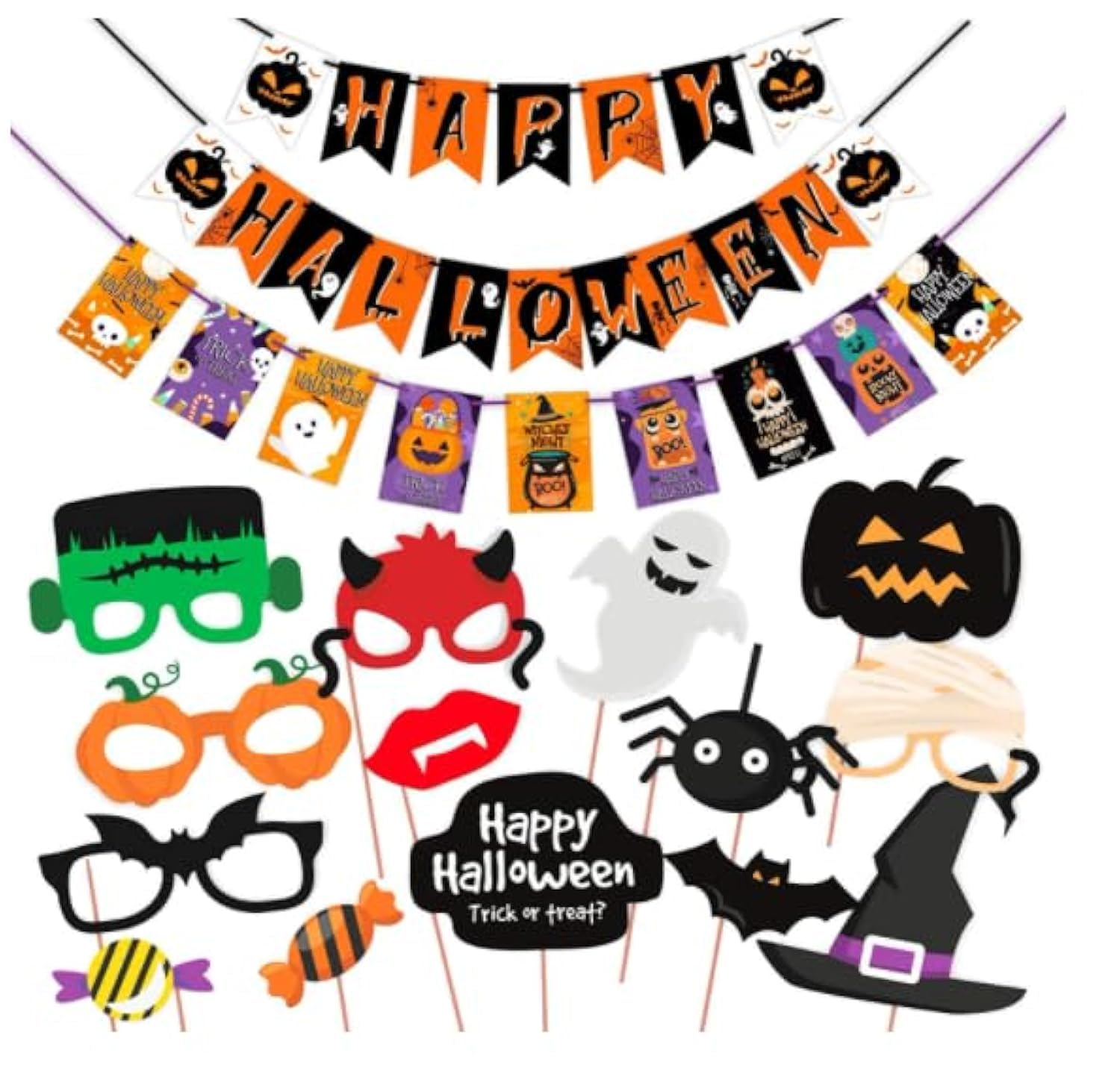 WOBBOX Halloween Party Prop Photo Booth Props DIY Kit with Bunting Banner for Party Supplies Featuring Boo Pumpkin Ghost Halloween Decorations Photo Booth Props (Combo YS) (B08JV97RH8) Amazon Price History, Amazon Price Tracker