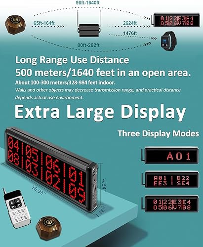 Miniatura 3 de Sistema de buscapersonas para restaurantes de más de 1600 pies Sistema de llamadas inalámbrico con 1 pantalla de visualización1 control remoto2
