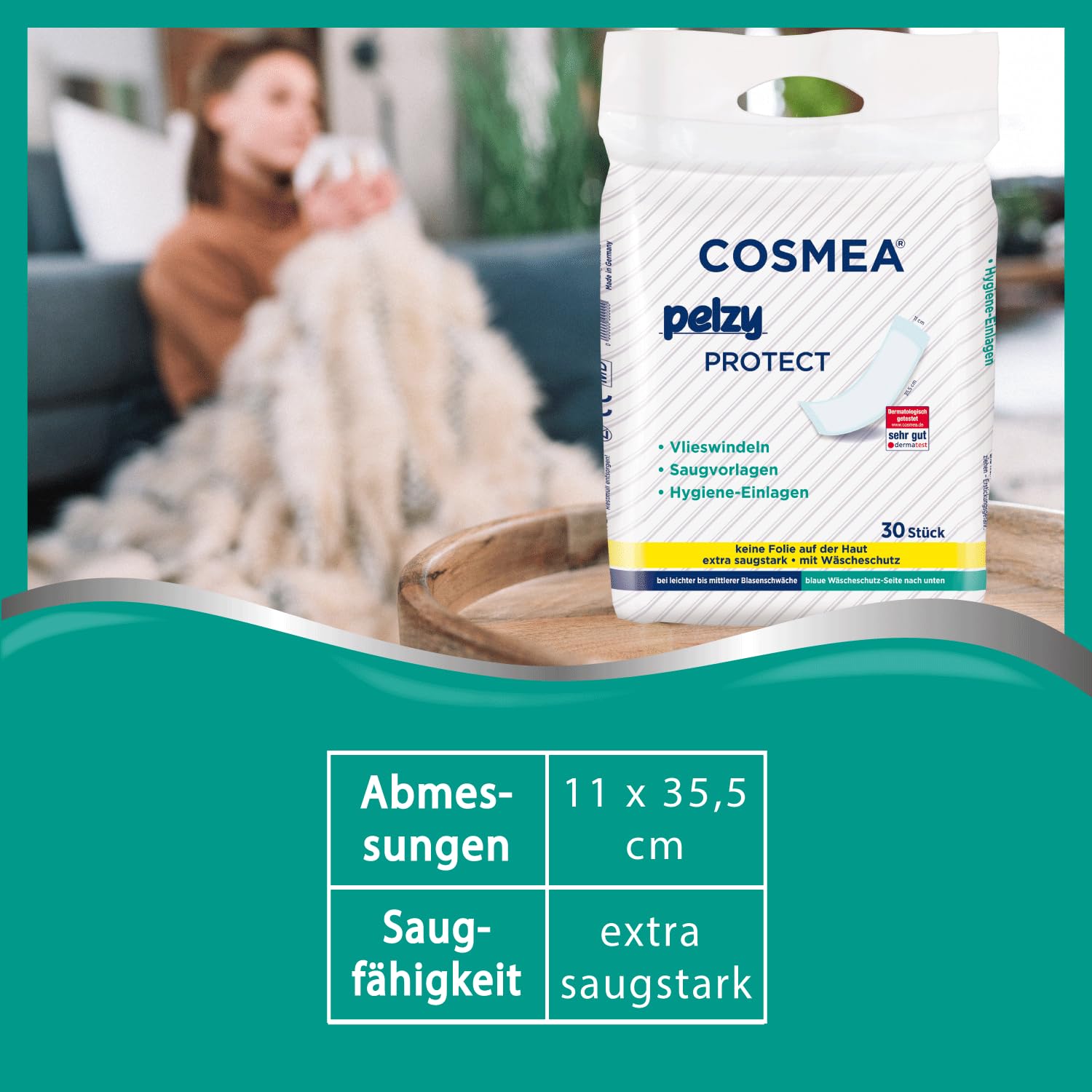 cosmea Pelzy Protect Hygiene-Einlagen/Vlieswindeln, für Wöchnerrinnen, für die tägliche Pflege, extra saugstark, Vorteilspack (10 x 30 Stück) Inkontinenz & Wochenbetteinlagen, made in Germany