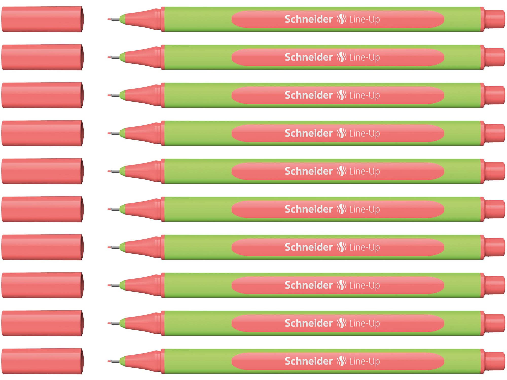 Schneider Line-Up Fineliner (Line Width 0.4 mm, Bio-Based Plastic, Awarded with The Blue Angel) Pack of 10 Coral