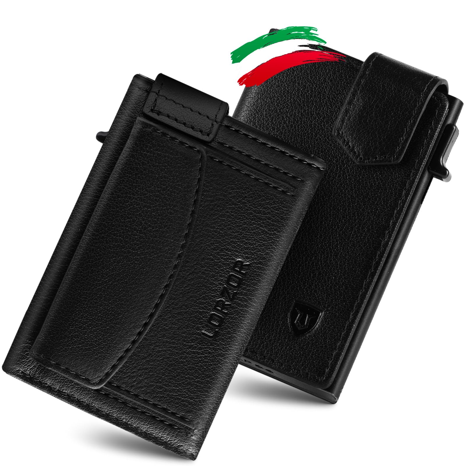 LORZOR Portacarte Uomo con Portamonete XXL, Portafoglio Uomo Slim con Chiusura Magnetica, Porta Tessere Tascabile, Porta Carte di Credito in Pelle con Protezione RFID, Wallet Pop-up per 10 Carte