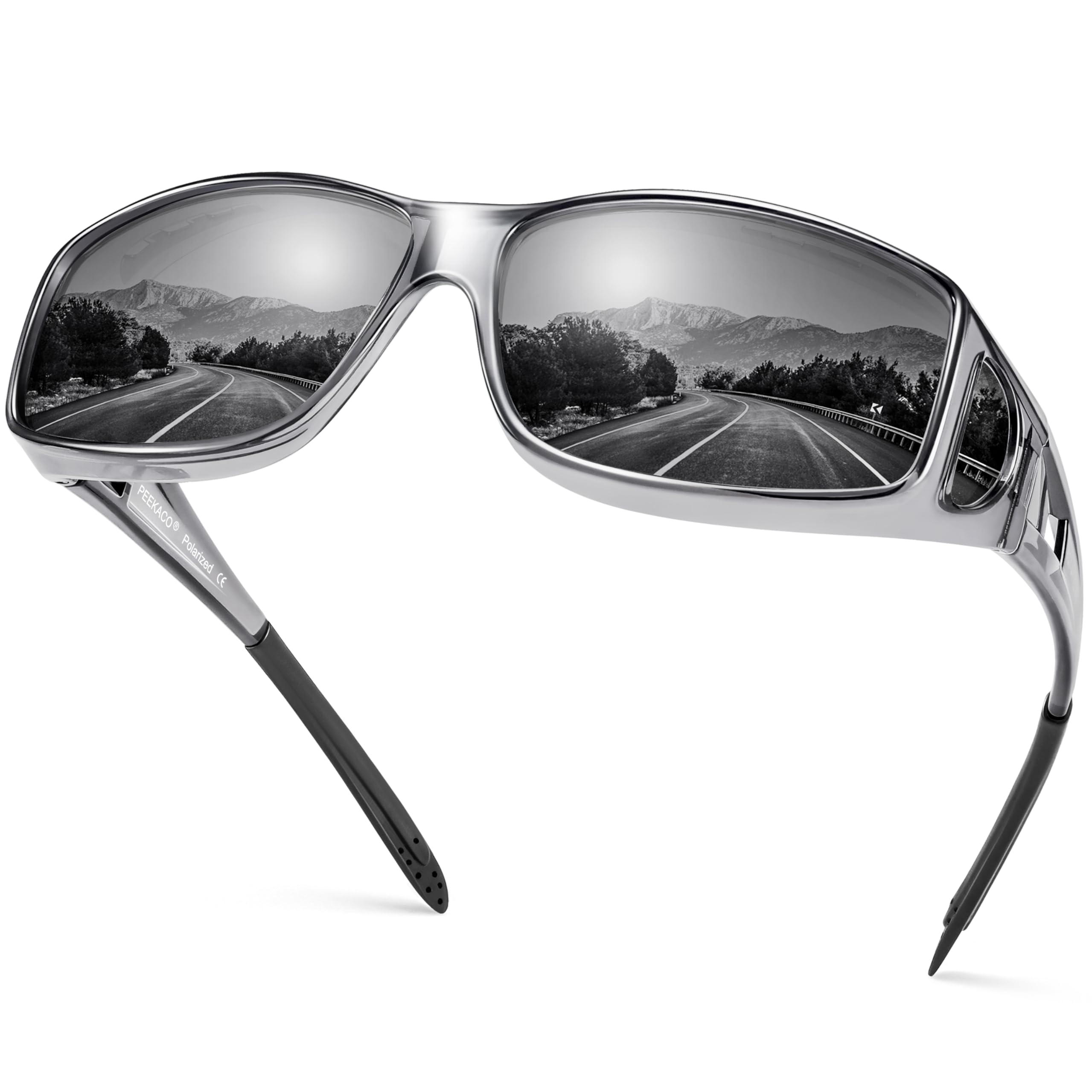 Polarized Sunglasses Fit Over Glasses for Men Women, Wrap Around Sun Glasses for Driving Fishing UV400 Protection