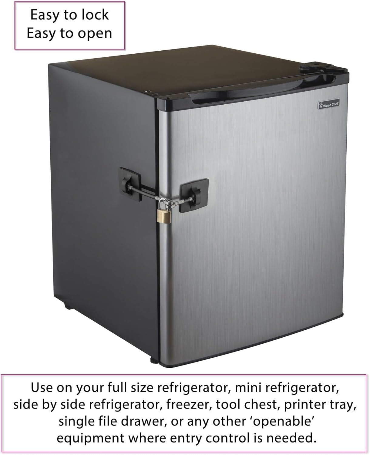 Refrigerator Door Lock with Padlock, Black