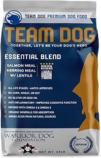 Team Dog Essential Blend Premium Herring & Salmon Dog Food | Sensitive Stomach Dog Food | Gluten & GMO Free, No Corn, Wheat, No Soy Chicken Free | All Life Stage Formula (33 lb)