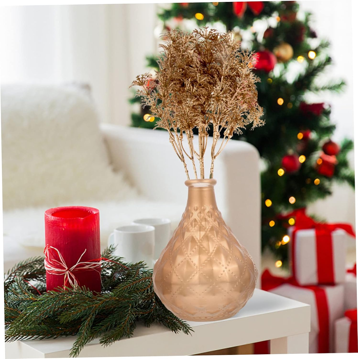 Unomor 12Pcs Glitter Christmas Plant Picks for Wreaths and Centerpieces Artificial Eucalyptus Floral Arrangements for Holiday Home Decor and Festive Celebrations