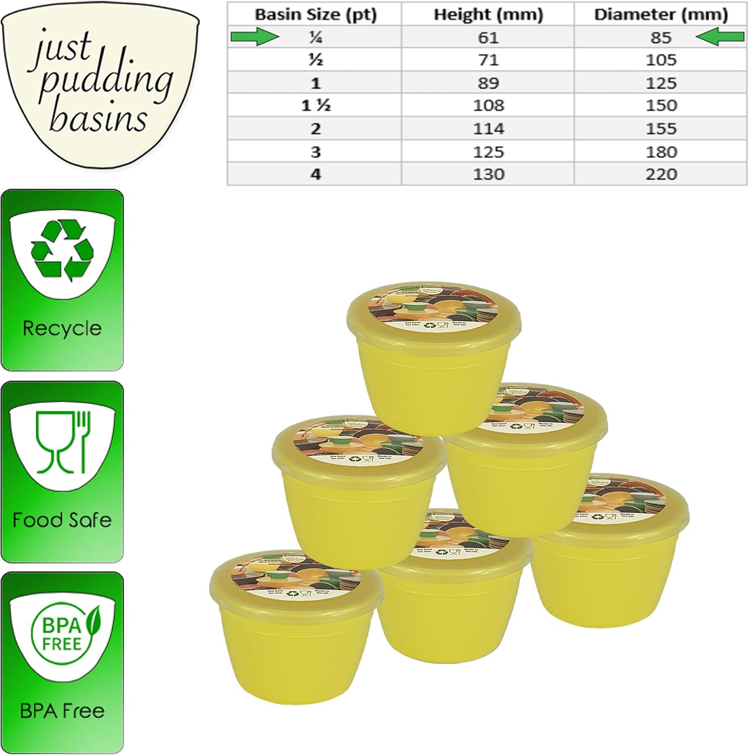 Just Pudding Basins Pastel Colours 1/4 Pint Small Basin and Clear Lid 0.25pt Pack of 6 Plastic Steaming Bowls (Yellow) - Image 4