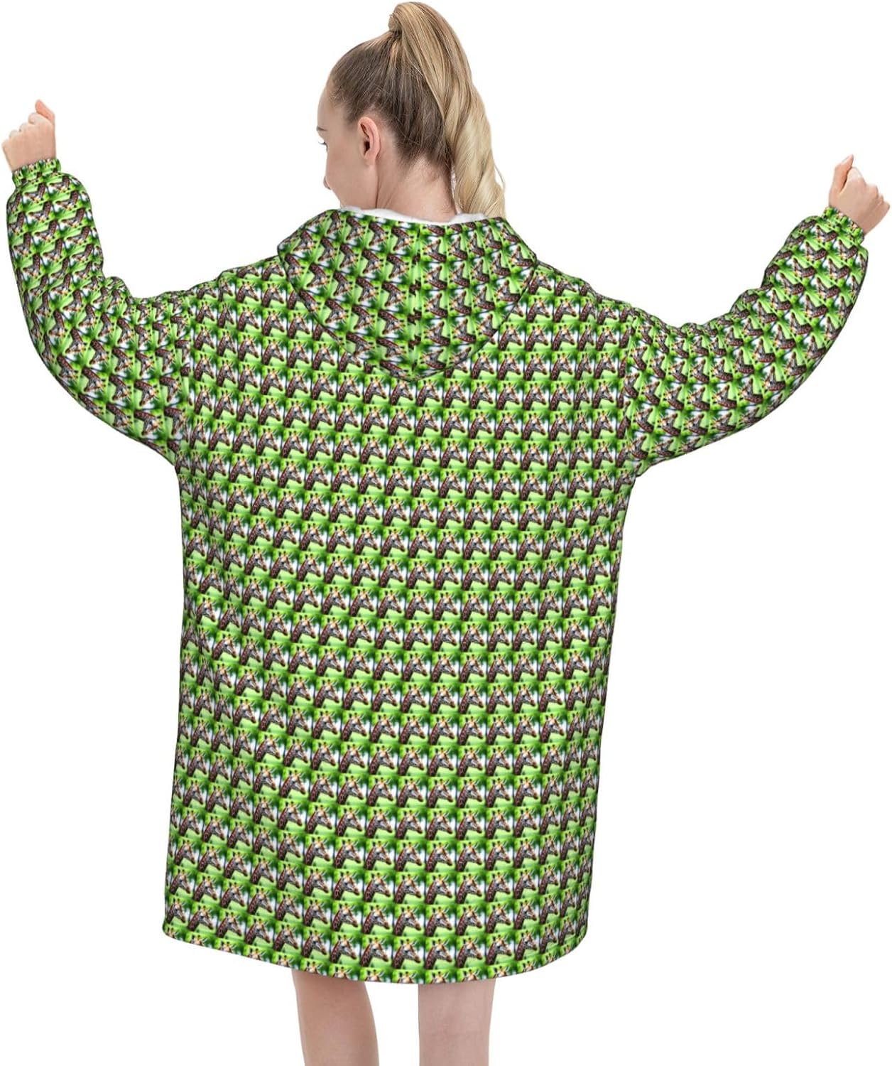 Cartoon Giraffe Print﻿ ﻿winter Cozy Blanket Hoodie Wearable With Sleevesfor Christmas New Year Loungewear