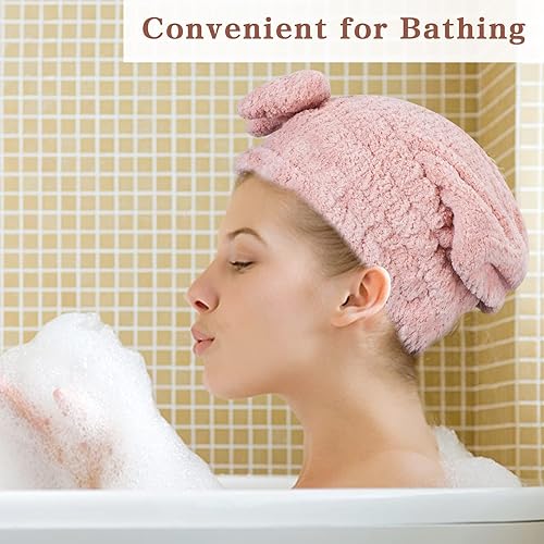 Miniatura 6 de Unaone Paquete de 2 toallas de microfibra para secar el cabello, gorro de toalla de pelo súper absorbente, envoltura de cabeza de secado rápido con