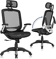 GABRYLLY Ergonomic Mesh Office Chair Big & Tall, High Back Headrest, Flip-Up Arms, 400lbs Capacity, 90-120° Tilt, Black Desk Chair