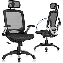 GABRYLLY Ergonomic Office Chair, High Back Home Desk Chair with Headrest, Flip-Up Arms, 90-120&deg; Tilt Lock and Wide Cushion, Big and Tall Mesh Chairs for Man Woman, Black Task Chair