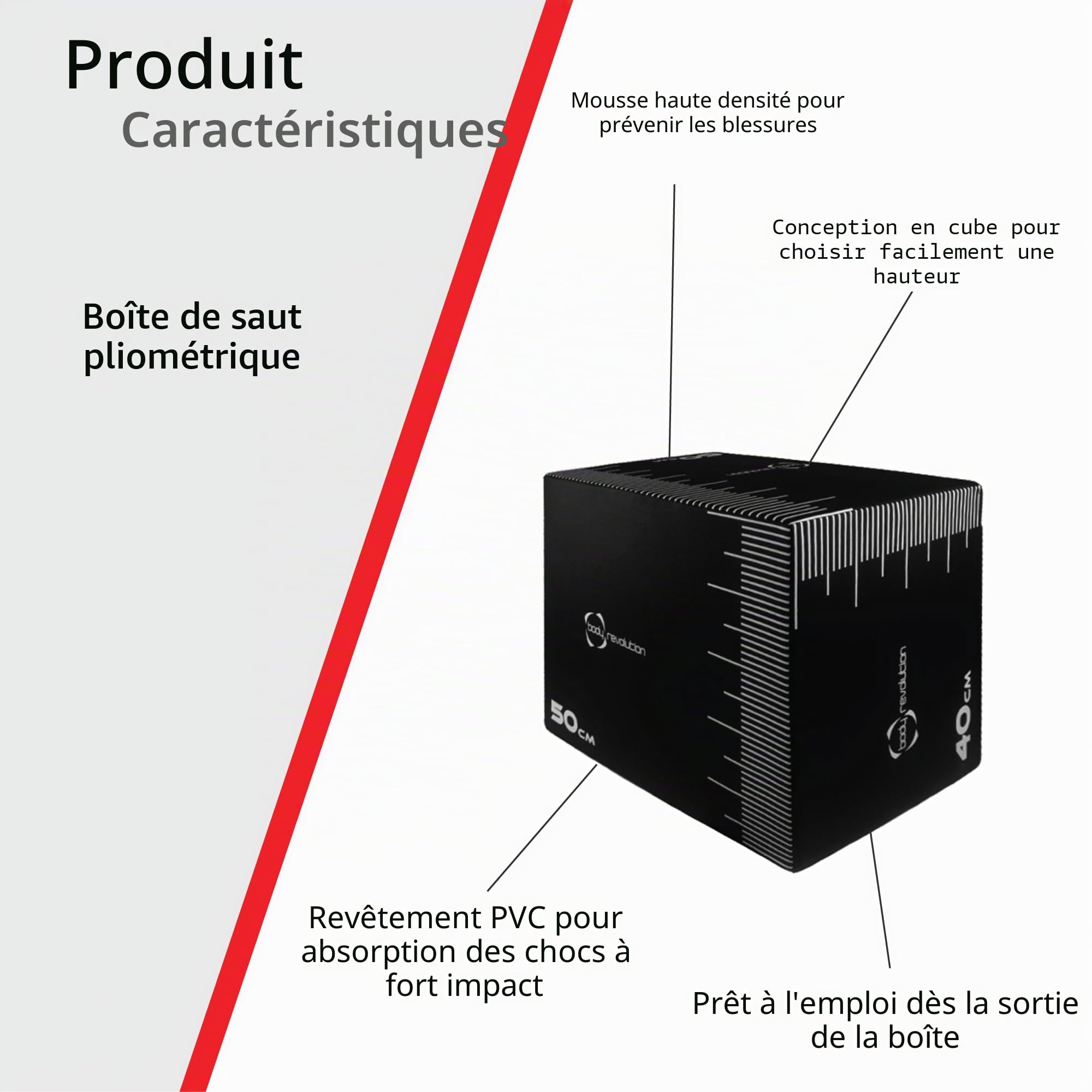 Body Revolution Plyo Box –Box Jump 3 en 1 en Mousse Souple - Boîte de Saut pour l'aérobic et la Gymnastique avec 3 Niveaux de Hauteur en Vertical et Horizontal
