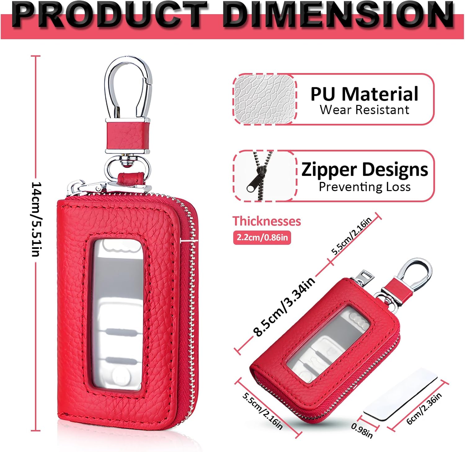 vvag Car Key Fob Holder, Universal Genuine Leather Key Fob Case with Hook and Loop Tape, Premium Auto Smart Key fob Holder, for Remote Key Fob, Red Car Accessories for Women & Man (Red) image 2
