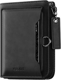 VULKIT Billetera para Hombre con Bloqueo RFID para Tarjetas de Crédito de Cuero con Tarjetero Plegable con Cremallera y Bolsillo para Monedas