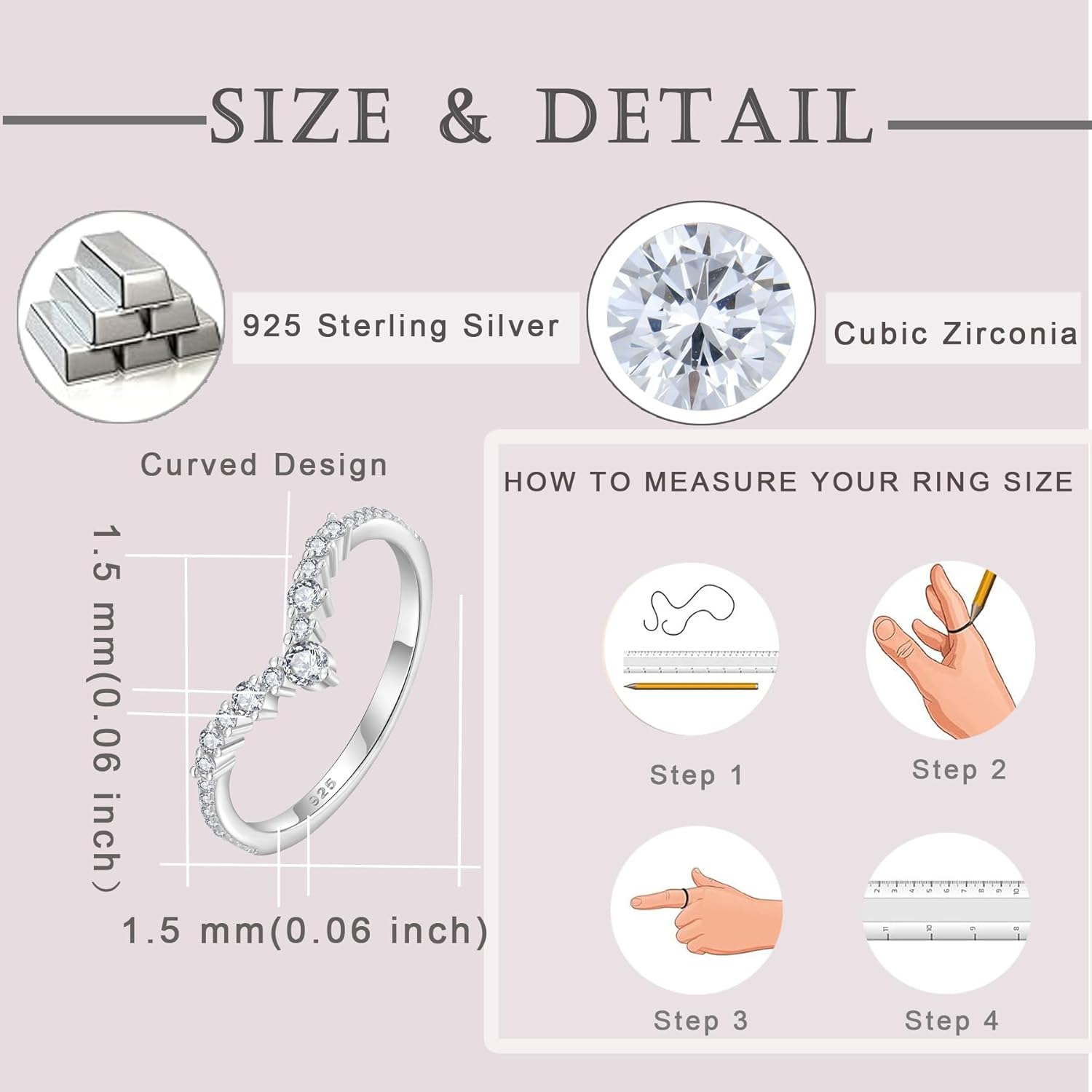 Wedding Band for Women 925 Sterling Silver White & Yellow Gold Ring V Shape Engagement Stackable Ring Half Eternity Round Cut CZ Jewelry for Her Size 5-10 - Image 5