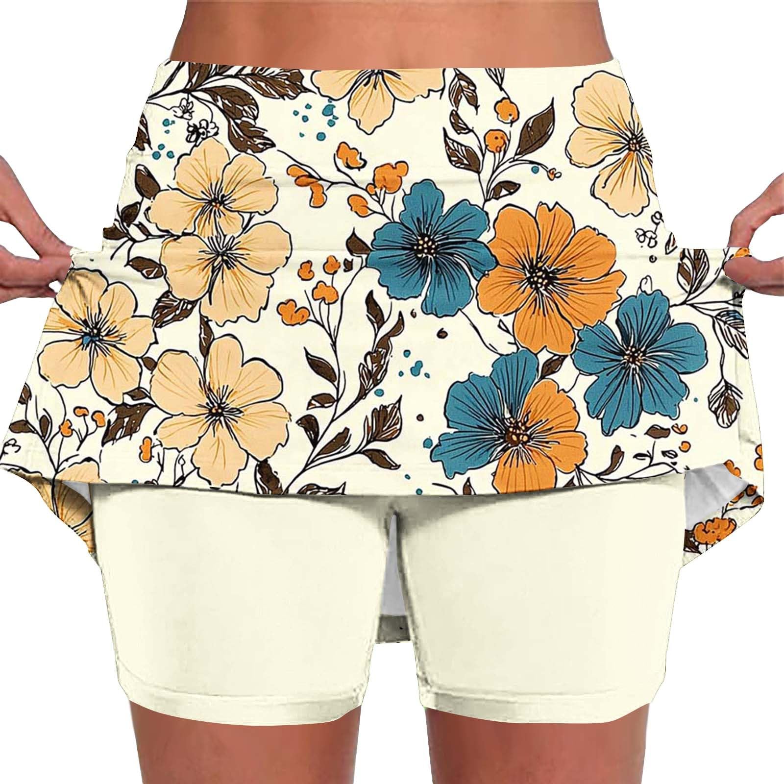 Skorts for Women Plus Size Tummy Control Legging with Skirts Casual High Waist Mini Skirts Athletic Tennis Short — view 29