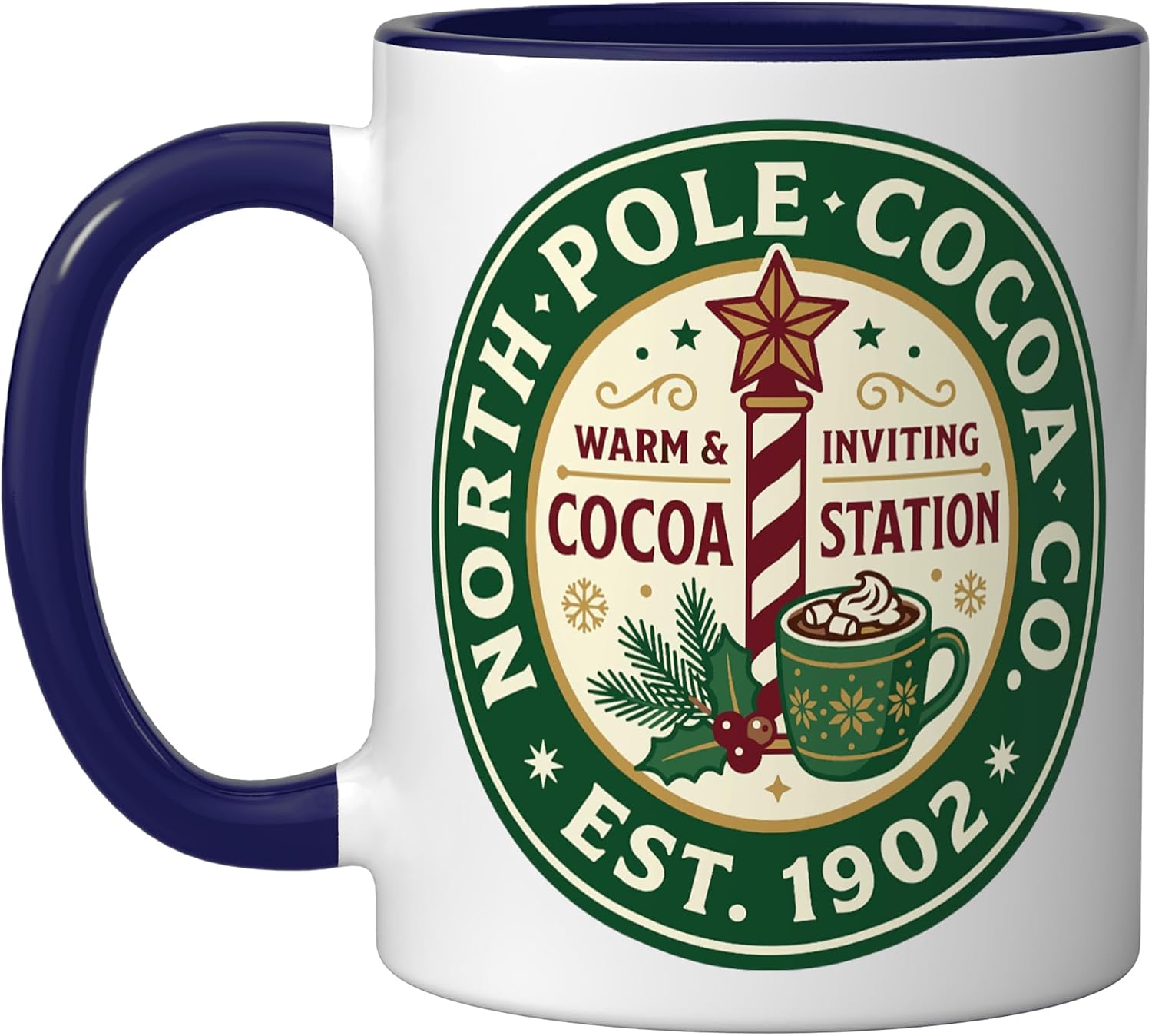 North Pole Cocoa Co. Est Holiday Hot Chocolate Christmas Ceramic Mug, White, 15oz image 5