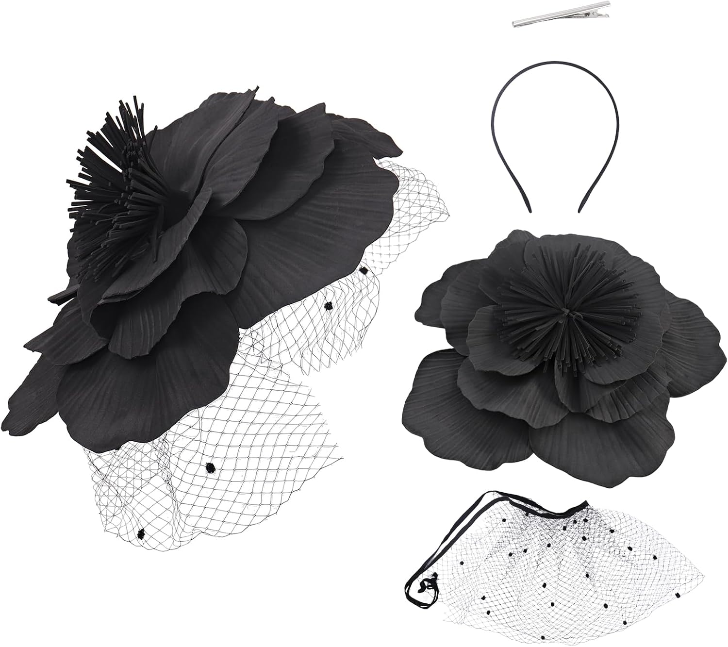 Large Flower Fascinators Women Tea Party Cocktail Headwear Derby Hats with Headband and Clip for Wedding image 4