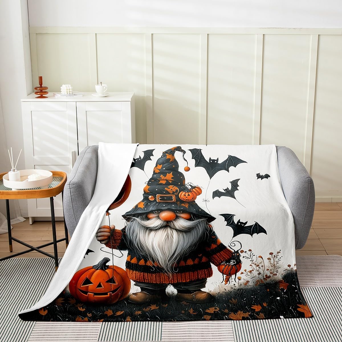 Cute Ghost Fleece Blanket,Halloween Rainy Night Umbrella Jungle Bed Blanket for Kids Teens,White Daisy Flowers Nature Artwork Paint Flannel Blanket for Room Decor,Queen 90"x90"