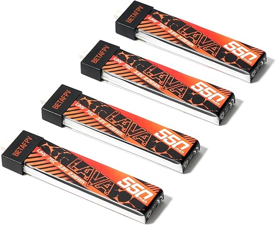 BETAFPV 4 stuks Lava 550 mAh 1S 3,8 V LiHV 75C FPV LiPo-accu met BT2.0- aansluiting voor Tiny Whoop Quadcopter 1-2S zoals Meteor75, Meteor75 Pro, Cetus Pro 1S, Cetus X 2S borstelloze drones