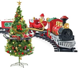 Christmas Kids Train Set, Train Toy Set Track Suspend Around Xmas Tree With Electric Engine Lights Sound, Electric Train Set For Kids Easy Assemble Locomotive Railway Car Playsets Gift For Boys Girls