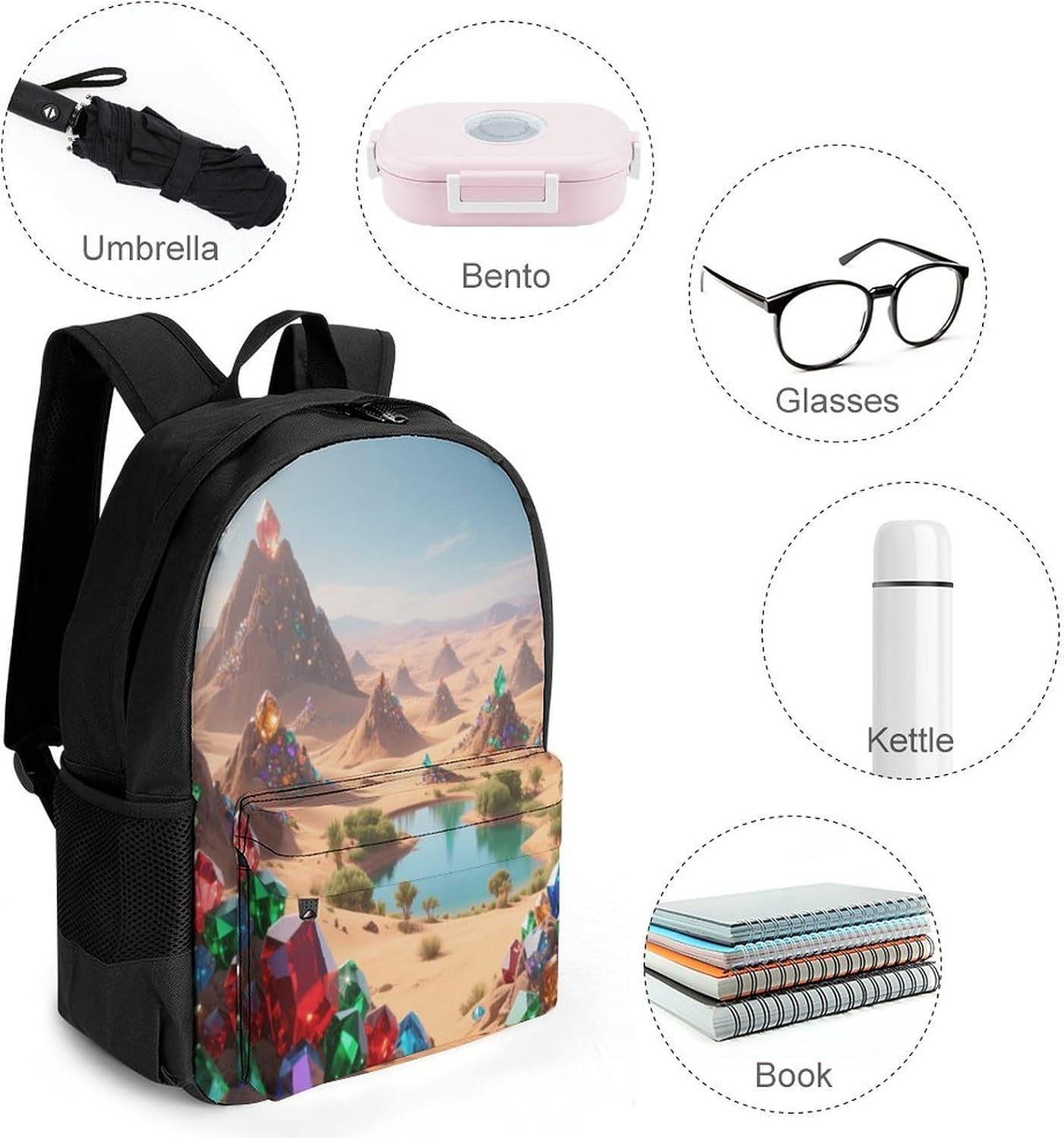 Jewel Fantasy Desert Backpack Daypack Travel Backpack | Lightweight Casual Laptop Backpack for Women Men Aesthetic Travel Bag for Weekender Business Hiking Outdoor