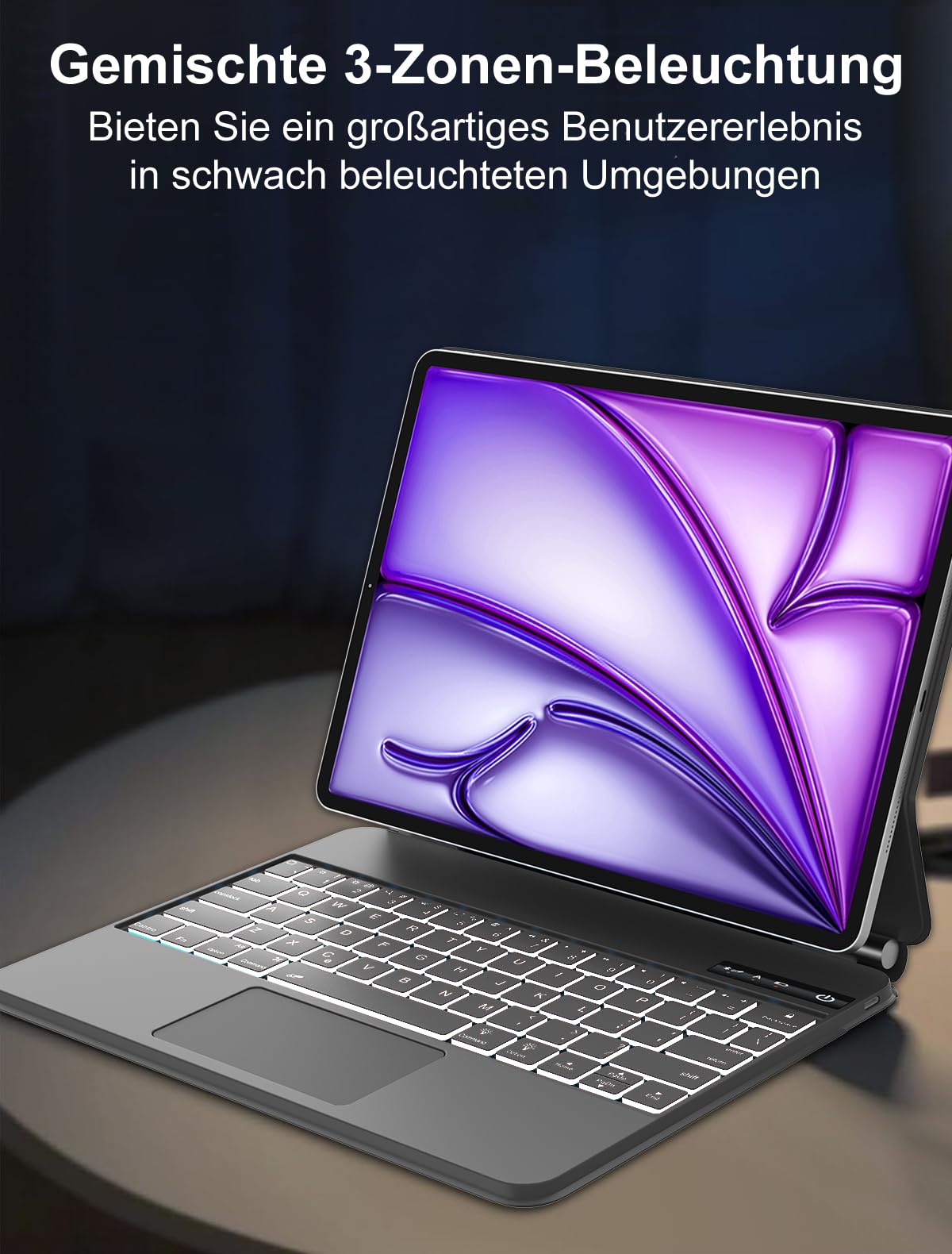 Magic Keyboard toetsenbord hoes voor iPad Air 11 M3/M2 2025/2024 - iPad Air 6e/5e/4e generatie en Pro 11 inch 4e/3e/2e /1 verlicht toetsenbord magnetisch vrij zwevend ontwerp QWERTZ lay-out muisgrijs Magic Keyboard toetsenbord hoes voor iPad Air 11 M3/M2 2025/2024 - iPad Air 6e/5e/4e generatie en Pro 11 inch 4e/3e/2e /1 verlicht toetsenbord magnetisch vrij zwevend ontwerp QWERTZ lay-out muisgrijs