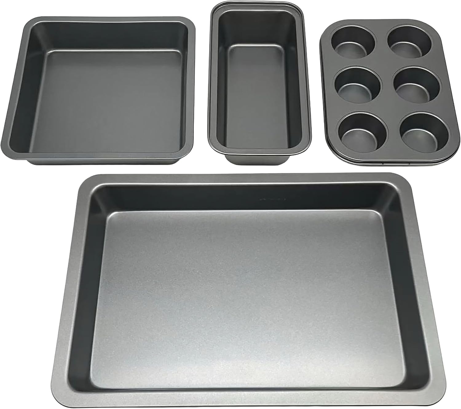 Relaxdays Baking Moulds Set, 4 Pieces, Muffin Tray, Loaf Tin, 2 x Roasting Moulds, Non-Stick Coating, Carbon Steel, Dark Grey