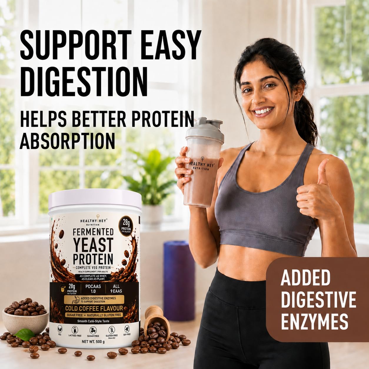 HealthyHey Nutrition Fermented Yeast Protein - Cold Coffee Flavour - 500g — Amazon image 3