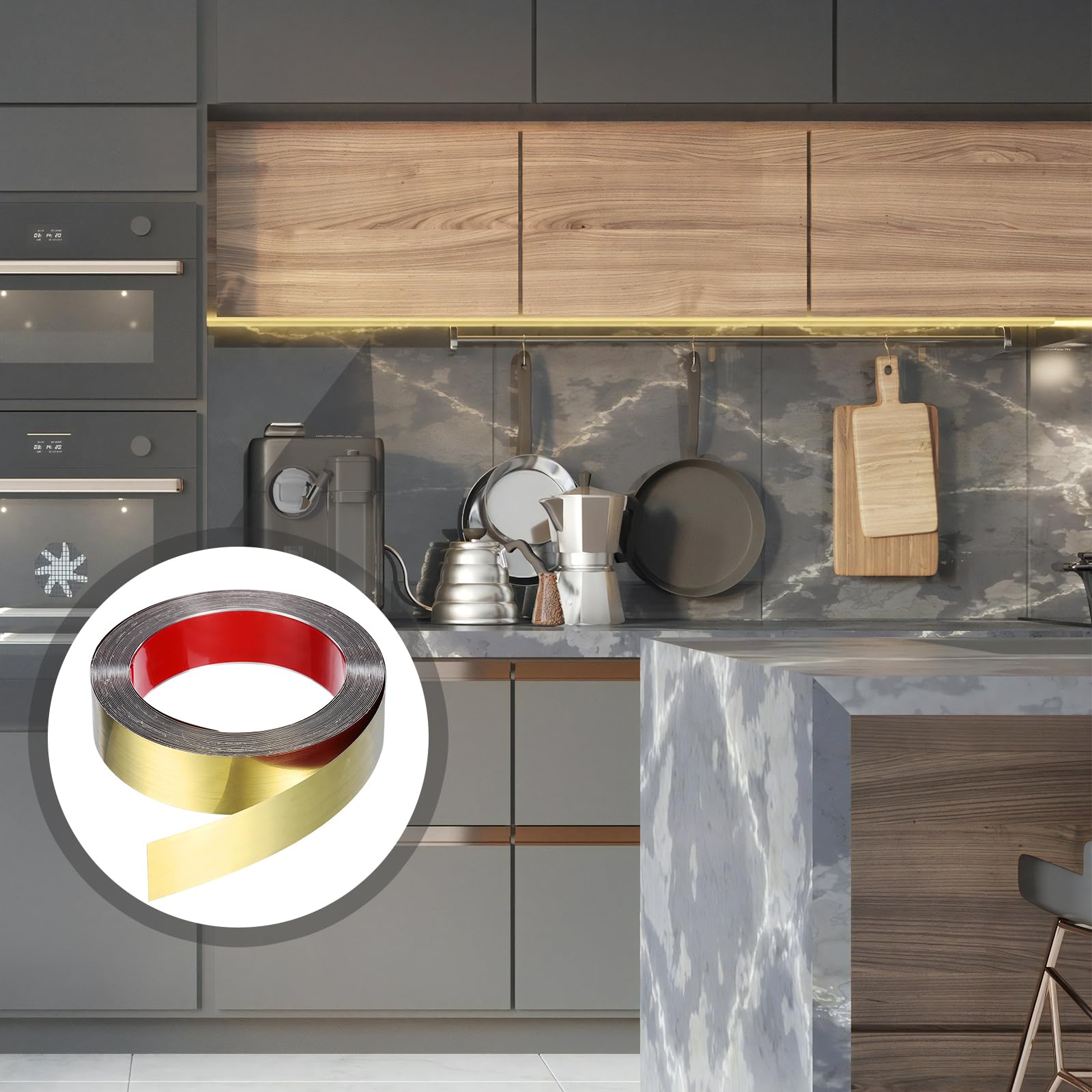 QUARKZMAN 1Pcs Moldura de Pared de Acero Inoxidable, 50mm x 10m Tira Decorativa de Metal Peel And Stick para Borde de Espejo, Azulejo de Pared O Techo, Dorado Espejado