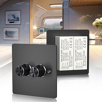 Lustaled DC12V Dimmer Switch,RV LED Dimmer Switch,2 Gang 120W 5A PWM 12V-24V Dimmer,Rotary RV Light Switch for Camper/Motorhome/Boat/Van/Truck/Single Color Light Strip/Puck Lights/Awning Lights