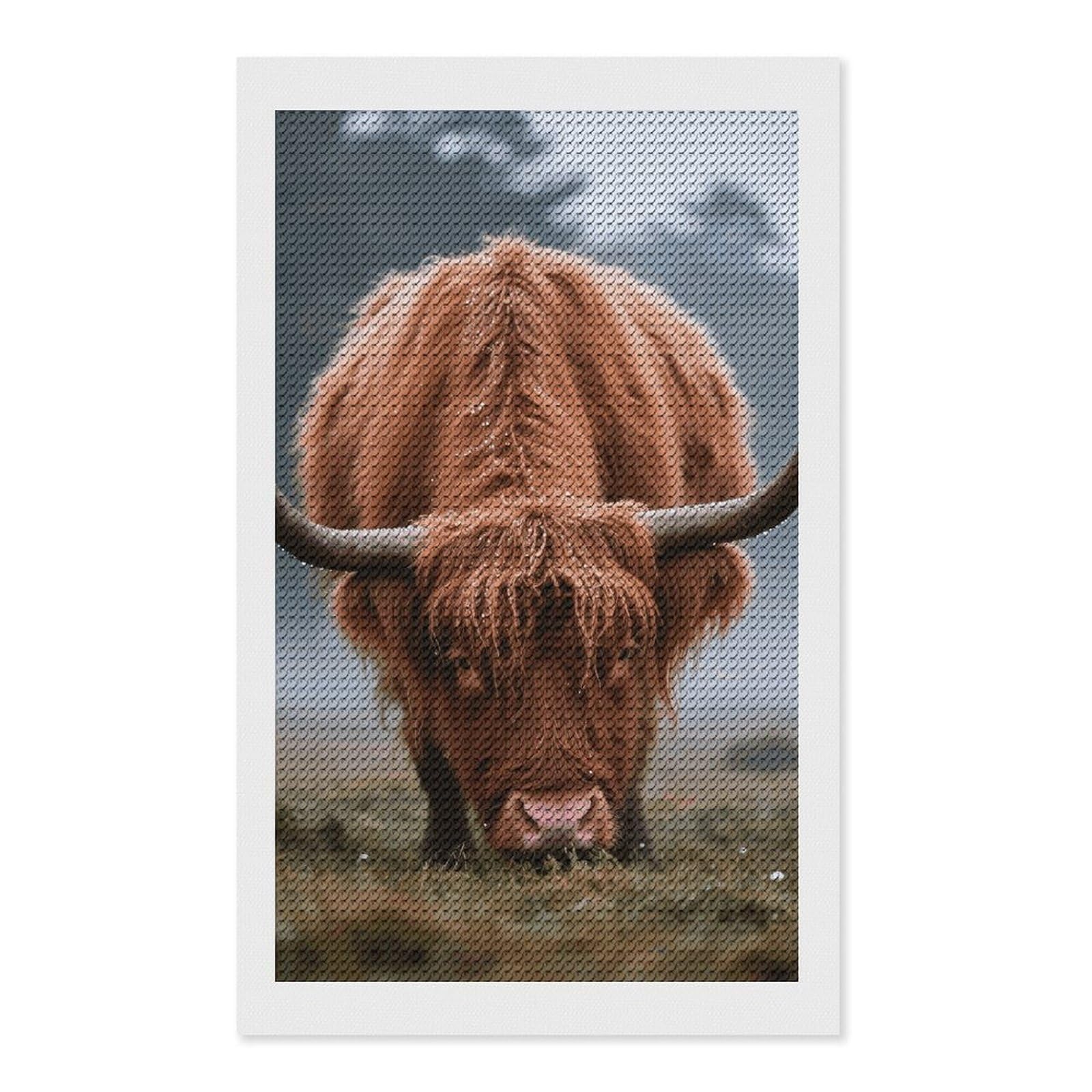 FodPand Highland Cow 5D Diamond Painting Kits for Adults Beginners Full Drill Round Diamond Dots Pictures Gem Art Supplies for Home Wall Room Decoration DIY Craft Set Gift 12x20