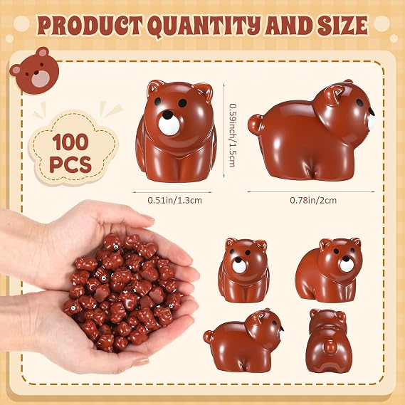 Geelin 100 Pcs Mini Bear Figurines Resin Brown Bear Figures Adorable Miniature Animal Figures for Easter Basket Fillers Craft DIY Fairy Gardens, Cake Toppers, Micro Moss Landscape Decor