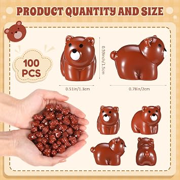 Geelin 100 Pcs Mini Bear Figurines Resin Brown Bear Figures Adorable Miniature Animal Figures for Easter Basket Fillers Craft DIY Fairy Gardens, Cake Toppers, Micro Moss Landscape Decor