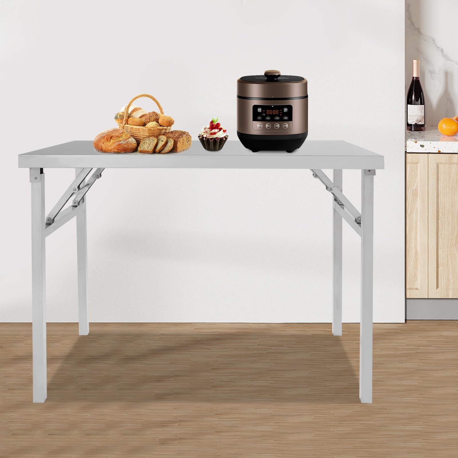 Banco de trabajo plegable, banco de trabajo de acero inoxidable, rectangular 100 x 60 cm, resistente a la corrosión, resistente a la corrosión, resistente a la corrosión, se puede utilizar ampliamente