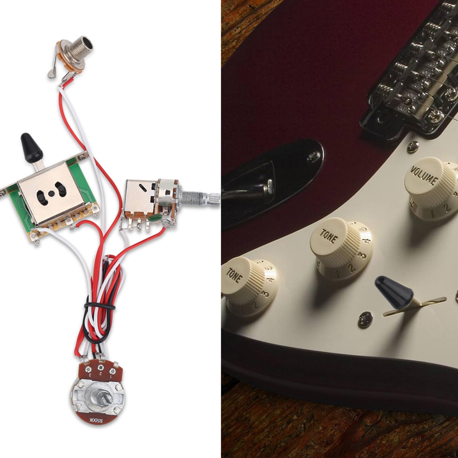 Alomejor Zestaw okablowania gitarowego dla gitary elektrycznej, metaliczny, przedprzewód, 500K, 3-drożny przełącznik push-pull, zestaw okablowania dla gitary elektrycznej